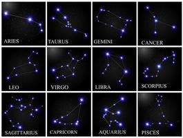 set van sterrenbeeld met mooie heldere sterren op de achtergrond van de kosmische hemel vectorillustratie vector