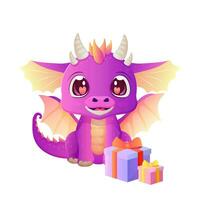 schattig draak, nieuw jaar, jaar van de draak. tekenfilm stijl, Purper vector