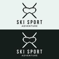 retro ski sport sjabloon logo element Aan wijnoogst winter, met skis en berg.logo voor ski sport, club, insigne en label. vector