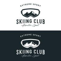 retro ski sport sjabloon logo element Aan wijnoogst winter, met skis en berg.logo voor ski sport, club, insigne en label. vector