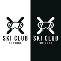 retro ski sport sjabloon logo element Aan wijnoogst winter, met skis en berg.logo voor ski sport, club, insigne en label. vector