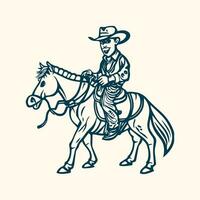 rodeo western wijnoogst cowboy hand- getrokken kunstwerk. cowboy kleur bladzijde vector