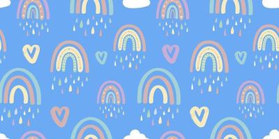 schattige regenboog en harten naadloze patroon. romantisch patroon voor Valentijnsdag. creatieve kinderillustratie in een modieuze Scandinavische stijl. vector illustratie