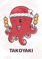 schattig octopus chef-kok mascotte ontwerp voor takoyaki stand vector