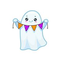 halloween kawaii geest karakter met vlag slinger vector