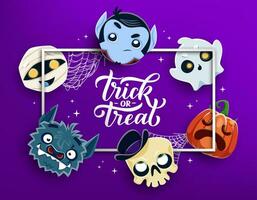 halloween truc of traktatie banier met grappig emoji's vector