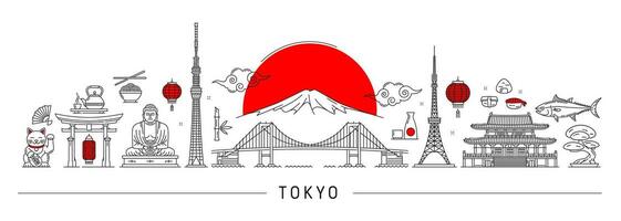 tokyo silhouet. dun lijn Japan reizen oriëntatiepunten vector