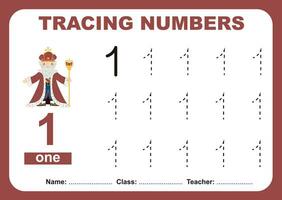 spoor en schrijven aantal voor kinderen. oefening voor kinderen naar herken de nummer. leerzaam werkblad voor kleuterschool vector