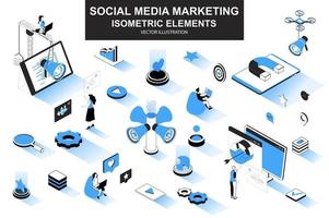 social media marketing bundel van isometrische elementen vector