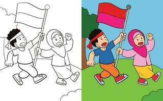 kleur boek van jongen en meisje Holding vlag vector