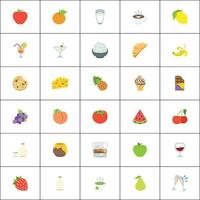 fruit vector pictogrammen set. fruit zijn appel, citroen, banaan, oranje, Peer, ananas, druiven, kersen, aardbeien, glas, en bosbessen emoji's collecties