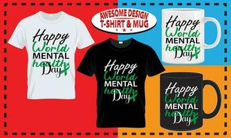 wereld mentaal Gezondheid t-shirt en mok ontwerp, typografie Op maat, vector het beste voor afdrukken ontwerp.