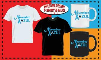 wereld novembro azul t-shirt en mok ontwerp, het beste vector voor afdrukken.