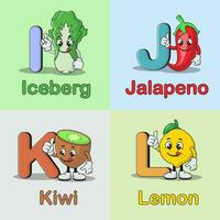 reeks van fruit en groenten mascotte alfabet tekenfilm vector icoon illustratie