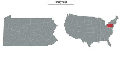 kaart van Pennsylvania staat van Verenigde staten en plaats Aan Verenigde Staten van Amerika kaart vector