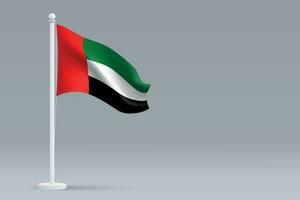 3d realistisch nationaal Verenigde Arabisch emiraten vlag geïsoleerd Aan grijs achtergrond vector