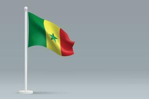 3d realistisch nationaal Senegal vlag geïsoleerd Aan grijs achtergrond vector