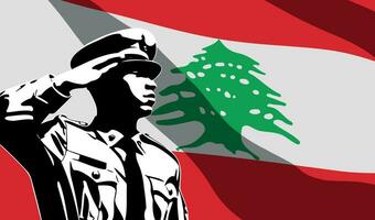 silhouet van soldaat met Libanon vlag Aan achtergrond vector