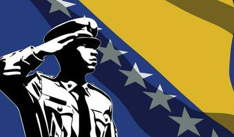 silhouet van soldaat met Bosnië en herzegovina vlag Aan achtergrond. vector