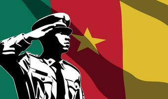 silhouet van soldaat met Kameroen vlag Aan achtergrond. vector