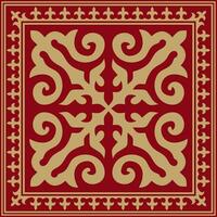 vector rood met goud plein Kazachs nationaal ornament. etnisch patroon van de volkeren van de Super goed steppe, .mongolen, Kirgizisch, kalmyks, begraven
