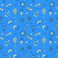 micro-organismen bio bouwkunde vector blauw naadloos patroon