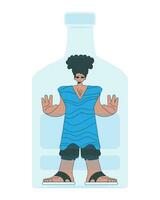 een Mens is een gijzelaar binnen een fles. alcoholisme en verslaving. vector