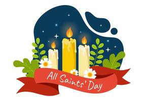 allemaal heiligen dag vector illustratie Aan 1e november met voor de allemaal zielen herinnering viering met kaarsen in vlak tekenfilm achtergrond ontwerp