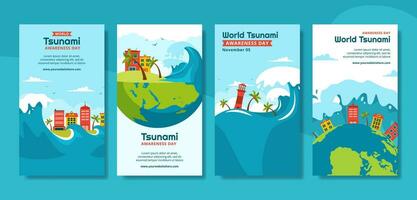 wereld tsunami bewustzijn dag sociaal media verhalen tekenfilm Sjablonen achtergrond illustratie vector