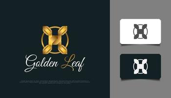 luxe gouden blad logo ontwerp. gouden bladornament geschikt voor de merkidentiteit van spa, schoonheid, resort of cosmetisch product vector