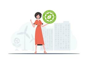 de concept van groen energie en ecologie. de meisje houdt de eco logo in haar handen. in de mode, modieus stijl. vector. vector