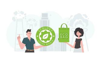 ecologie vriendelijk en groen wereld concept. eco team. mode neiging illustratie in vector. vector