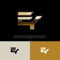 ey eerste alfabet logo brief in zwart goud kleur vector