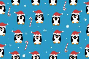 Kerstmis schattig weinig pinguïns in santa's hoed. Kerstmis schattig dier tekenfilm karakter. vector