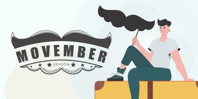 movember spandoek. de vent is Holding zijn snor Aan een stok. modieus stijl. vector illustratie.