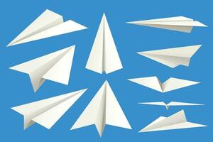 papier vliegtuigen Aan blauw vector