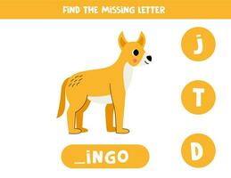 vind missend brief. schattig tekenfilm dingo hond. leerzaam spelling spel voor kinderen. vector