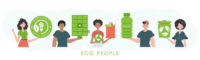 ecologie vriendelijk. eco vriendelijk mensen. mode karakters. vector. vector