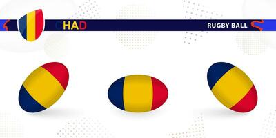 rugby bal reeks met de vlag van Tsjaad in divers hoeken Aan abstract achtergrond. vector
