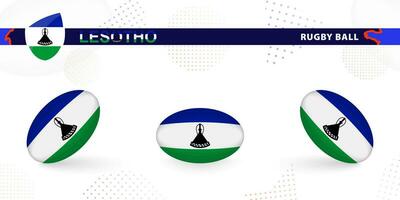 rugby bal reeks met de vlag van Lesotho in divers hoeken Aan abstract achtergrond. vector