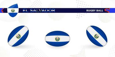 rugby bal reeks met de vlag van el Salvador in divers hoeken Aan abstract achtergrond. vector