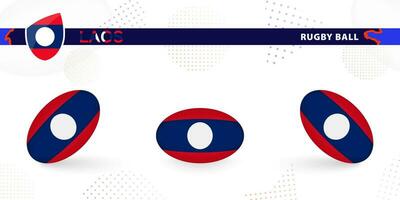 rugby bal reeks met de vlag van Laos in divers hoeken Aan abstract achtergrond. vector