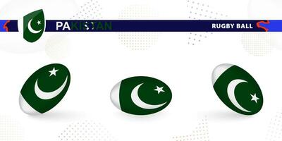 rugby bal reeks met de vlag van Pakistan in divers hoeken Aan abstract achtergrond. vector