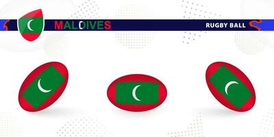 rugby bal reeks met de vlag van Maldiven in divers hoeken Aan abstract achtergrond. vector