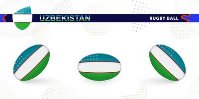 rugby bal reeks met de vlag van Oezbekistan in divers hoeken Aan abstract achtergrond. vector