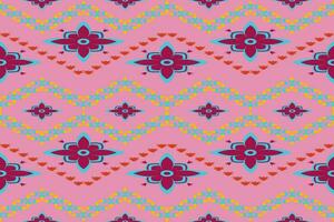 etnisch abstract ikat.naadloos patroon in tribaal.inheems aztec boho vector ontwerp.kleurrijk meetkundig borduurwerk voor textiel,stof,kleding,achtergrond,batik,gebreide kleding,mode
