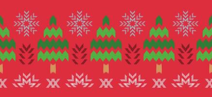 motief Kerstmis etnisch handgemaakt mooi ikat kunst. Kerstmis achtergrond. volk borduurwerk Kerstmis patroon, meetkundig kunst ornament afdrukken. rood, groente, wit kleuren. sneeuwvlok, ster, kerstster ontwerp. vector