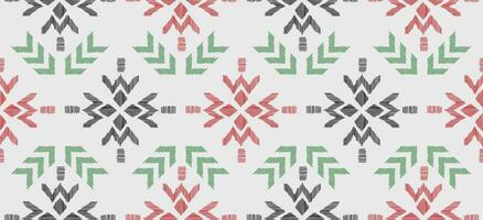 motief Kerstmis etnisch handgemaakt mooi ikat kunst. Kerstmis achtergrond. volk borduurwerk Kerstmis patroon, meetkundig kunst ornament afdrukken. rood, groente, wit kleuren. sneeuwvlok, ster, kerstster ontwerp. vector