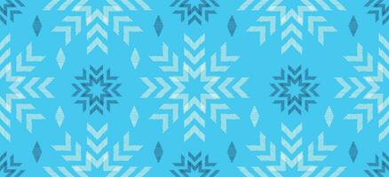 motief Kerstmis etnisch handgemaakt mooi ikat kunst. Kerstmis achtergrond. volk borduurwerk Kerstmis patroon, meetkundig kunst ornament afdrukken. blauw wit kleuren. sneeuwvlok, ster, kerstster ontwerp. vector