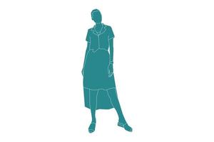 vectorillustratie van modieuze vrouw poseren, vlakke stijl met outline vector